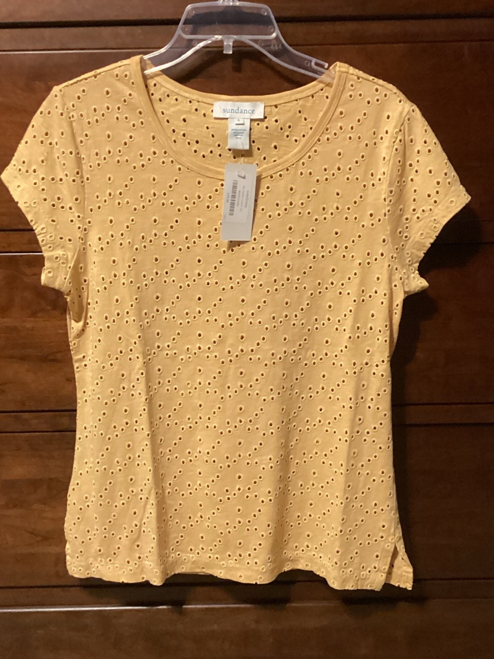 Sundance Mustard Eyelet Short Sleeve Tee